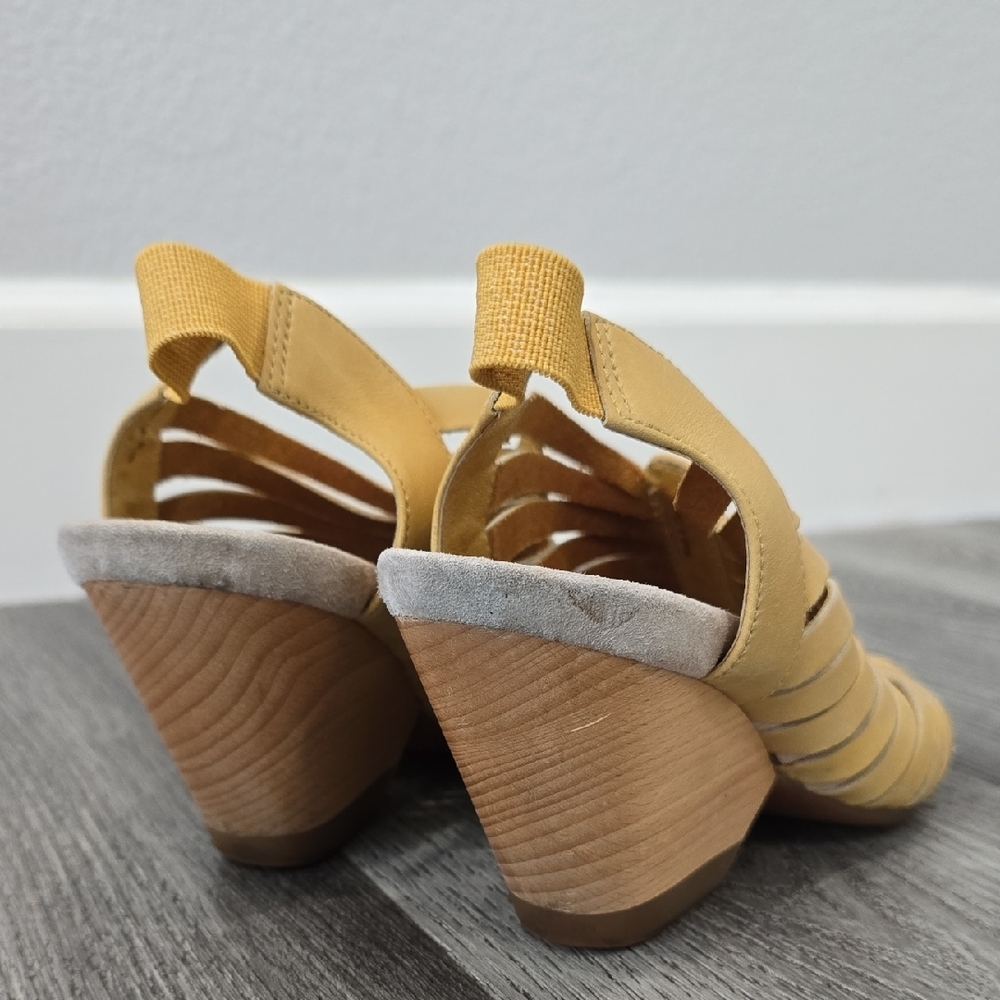 Camper Rachel Yellow Woven Slingback Wedge Sandals Wood Block - Picture 7 of 10